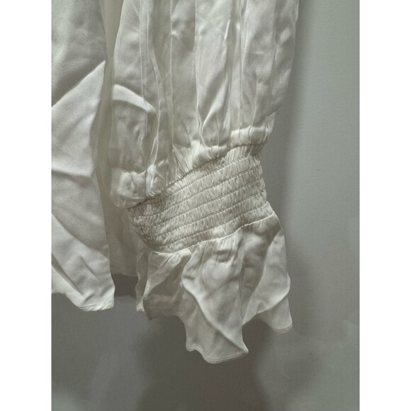 Alice + Olivia Womens XL Blouse White Long Sleeve Smocked Classic Victorian - Picture 3 of 9
